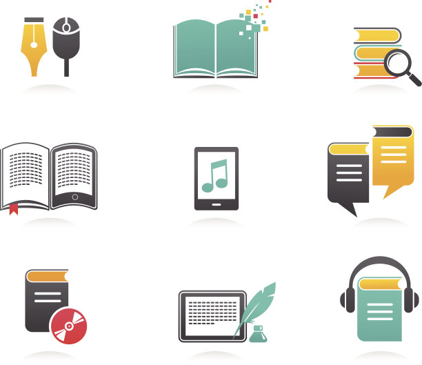电子书，有声书和文学图标的收藏图片下载