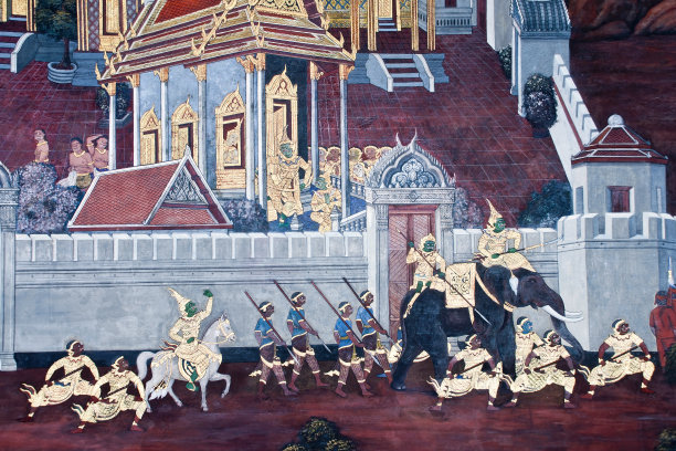 泰国壁画在墙上，玉佛寺图片下载