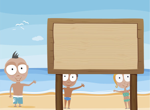 沙滩孩子与木板图片下载