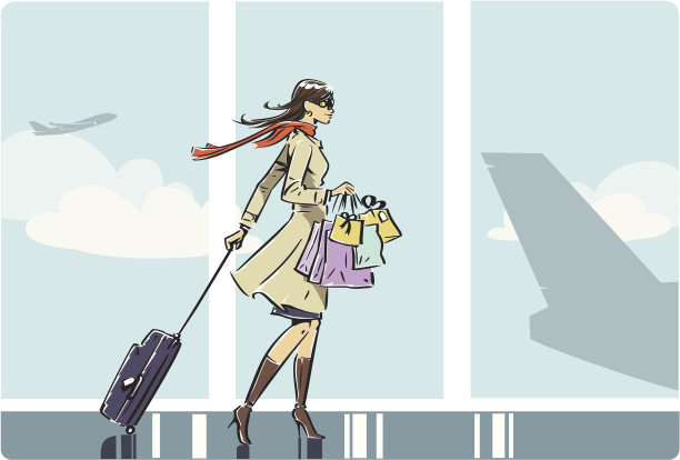 在机场拿着随身行李的女人图片下载