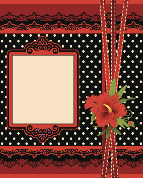 花在复古的背景与装饰品。向量图片下载