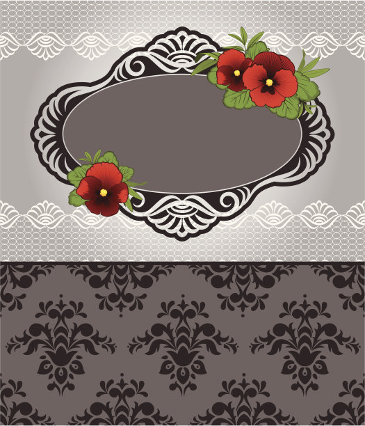 花在复古的背景与装饰品。矢量情人节图片下载