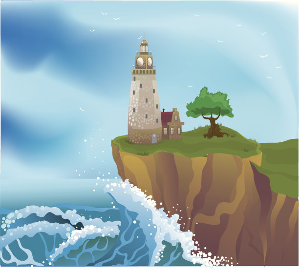 悬崖上的灯塔素材图片