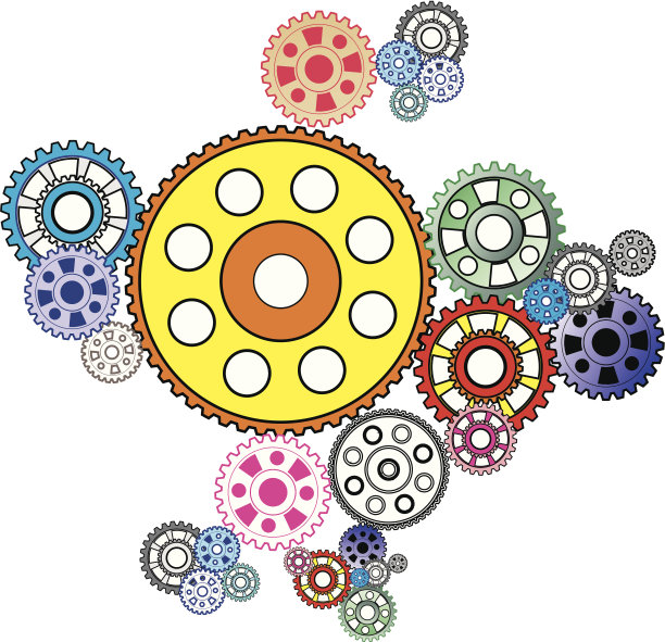 齿轮的排列，隔离在白色上图片下载
