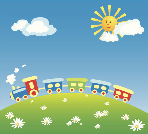 一列火车在阳光下上山的卡通图片图片下载