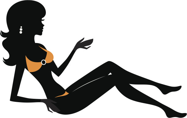 坐在比基尼女人的剪影孤立在白色图片下载