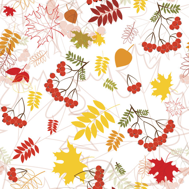 无缝叶片和rowanberry模式矢量背景。图片下载
