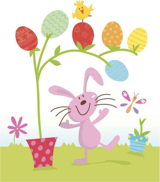 快乐的兔子和小鸡在种复活节蛋图片下载