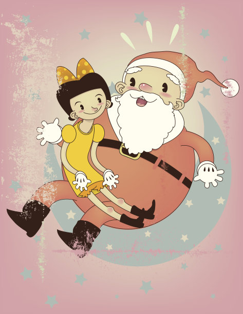 复古圣诞老人和小女孩图片下载