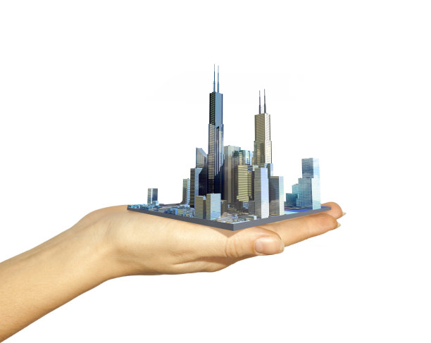 商业城市中心在女人的手上图片下载