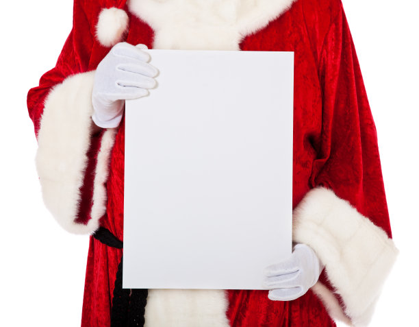 圣诞老人拿着空白的白色标志图片下载