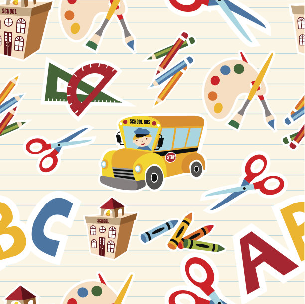 回到学校的工具和用品模式素材图片