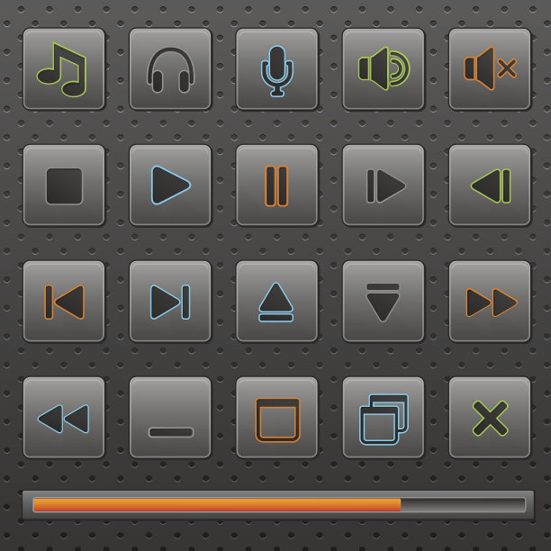 媒体播放器的元素。三色的按钮照明图片下载