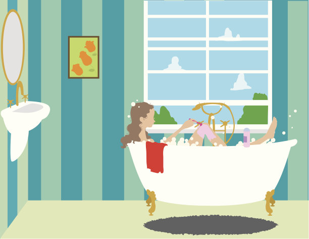 女孩在浴缸里刮腿毛图片下载