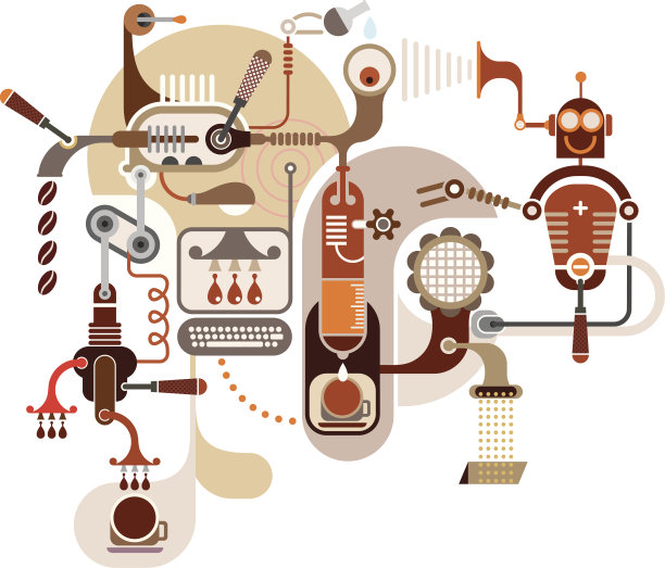 咖啡和机器人系统的图解图片下载