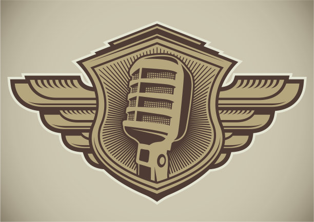 带有复古麦克风的徽章。图片下载