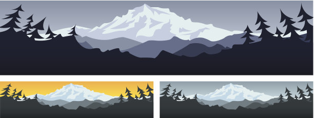 三幅山景图图片下载