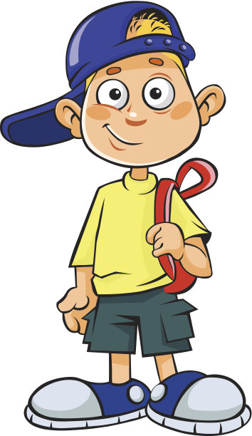 卡通男孩拿着包。图片下载