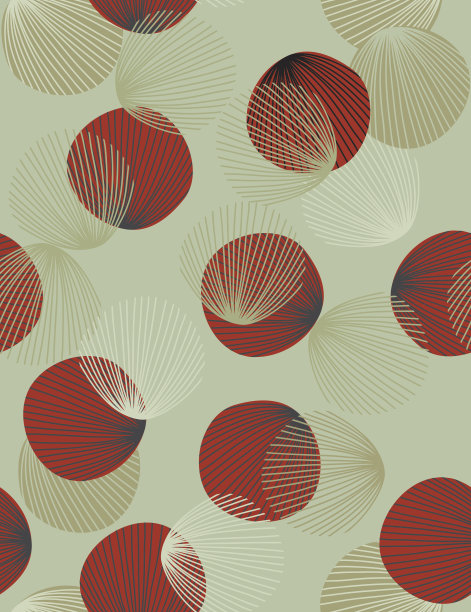 抽象图案的红色圆圈和缕缕黄褐色圆形羽毛图片下载