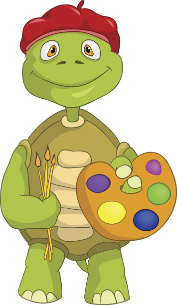 有趣的海龟。艺术家。图片下载