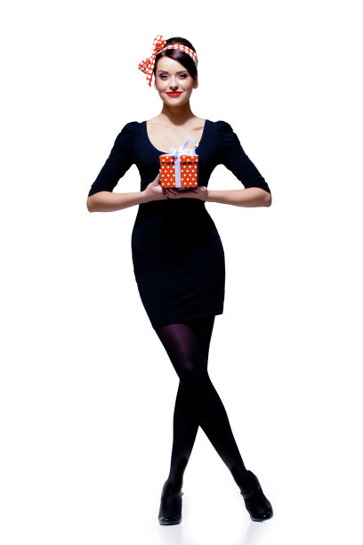 漂亮的黑发与礼盒图片下载