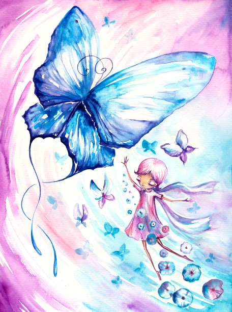 女孩和蝴蝶。图片下载