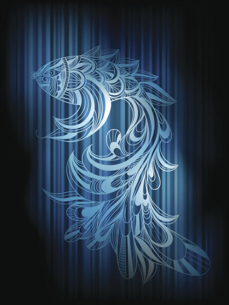 向量鱼漂浮在条纹蓝色背景图片下载