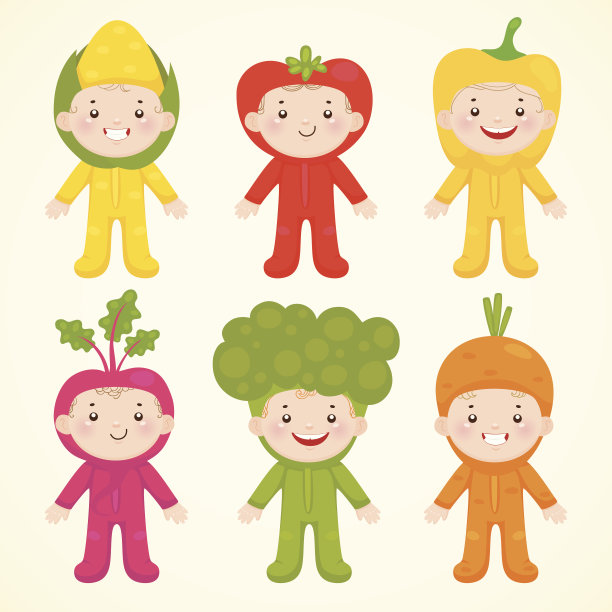 可爱的孩子在服装蔬菜图片下载