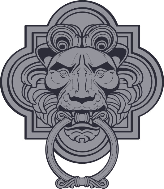 插图的狮子门环与白色的背景素材图片