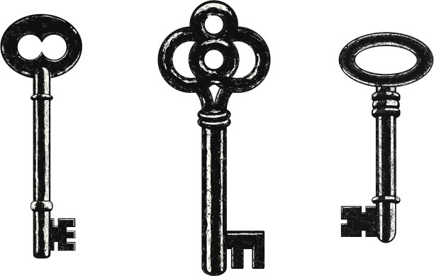 一套3黑色骷髅钥匙在复古风格图片下载