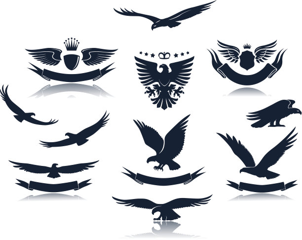 带徽的老鹰姿态剪影图片下载