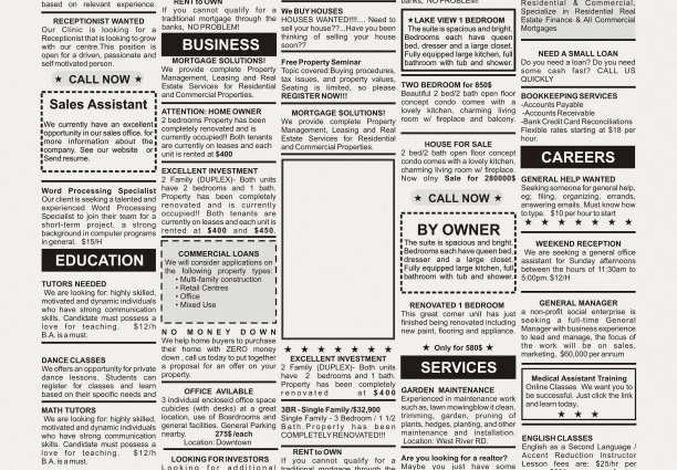 报纸上一组黑白分类广告图片下载