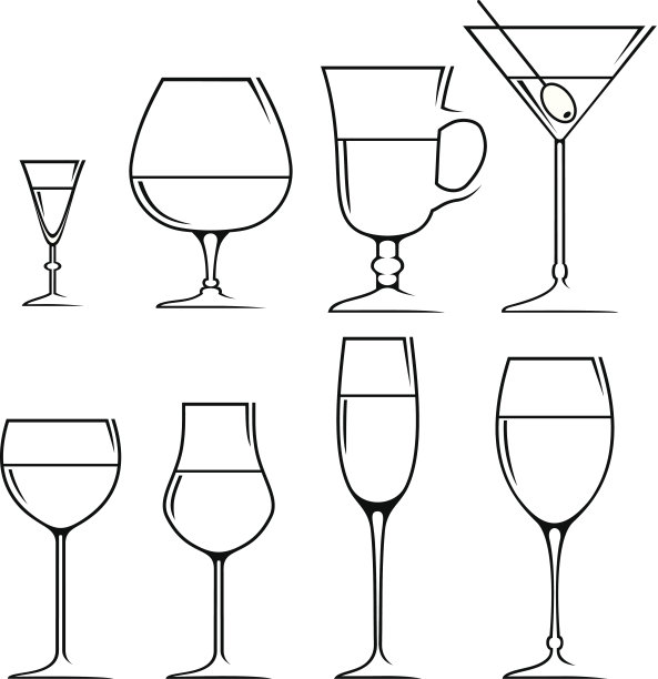 一套符号和图标眼镜为酒精饮料图片下载