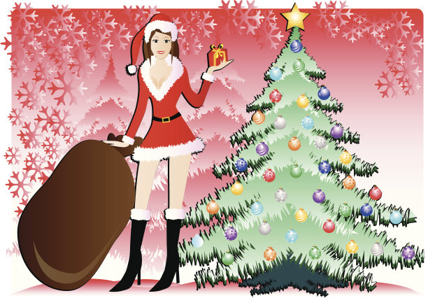 女孩的圣诞树图片下载