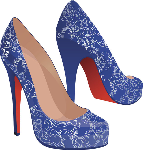 漂亮的一双带花的时尚复古鞋。矢量插图。图片下载