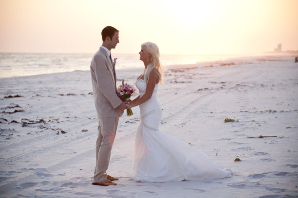 日落时分的新娘和新郎图片下载