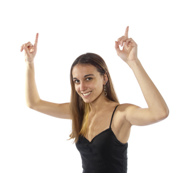快乐的年轻女子挥舞着手臂一号。图片下载