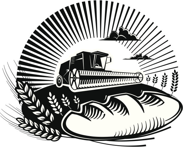 面包与小麦和联合收割机在田野图片下载