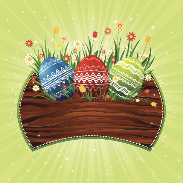 把复活节彩蛋放在木盾上图片下载