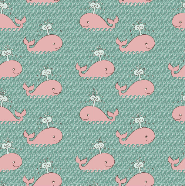 无缝背景与可爱的卡通鲸鱼图片下载