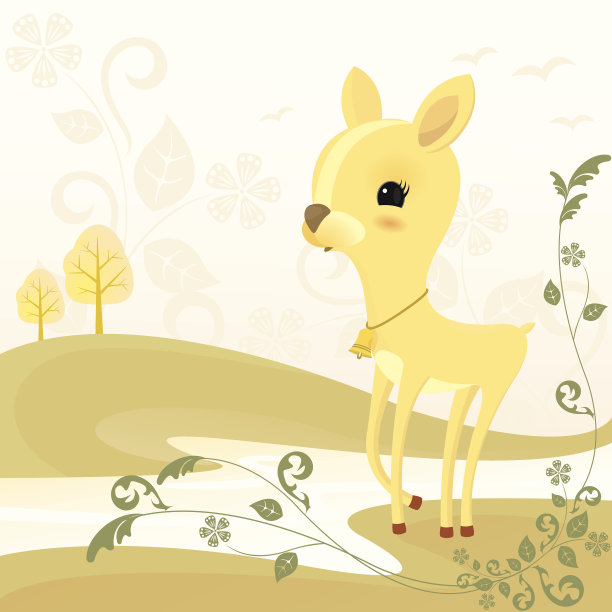 可爱的鹿与花卉背景图片下载
