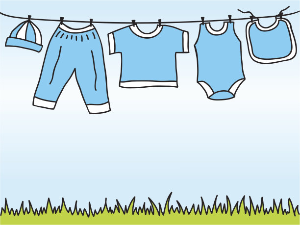 在晒衣绳上画着男婴的衣服图片下载