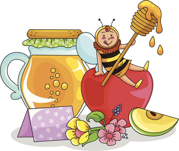 蜂蜜，苹果和一只蜜蜂素材图片