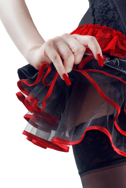 女性底部PVC黑色和红色裙子隔离图片下载