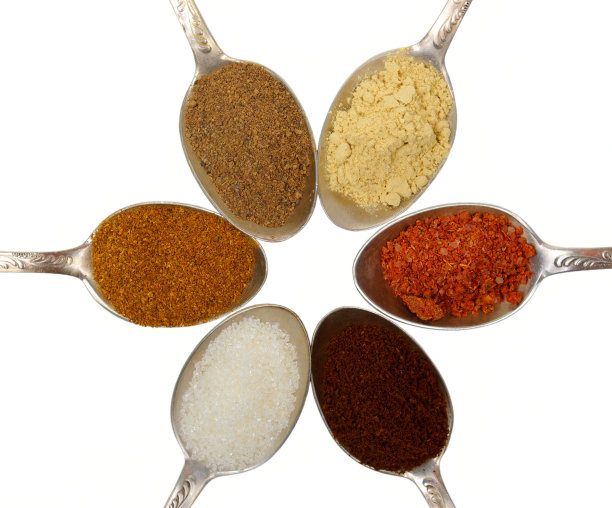 用调色勺在白色背景上调味图片下载