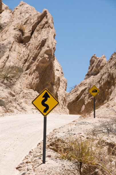 蜿蜒陡峭的山路上有路标，阿根廷图片下载