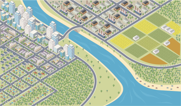 彩色卡通等距城市图片下载