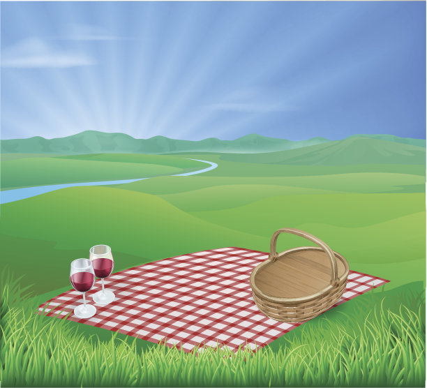 野餐在美丽的乡村景色图片下载