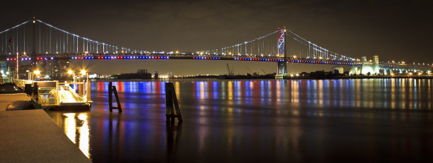 本杰明·富兰克林大桥夜景，费城图片下载