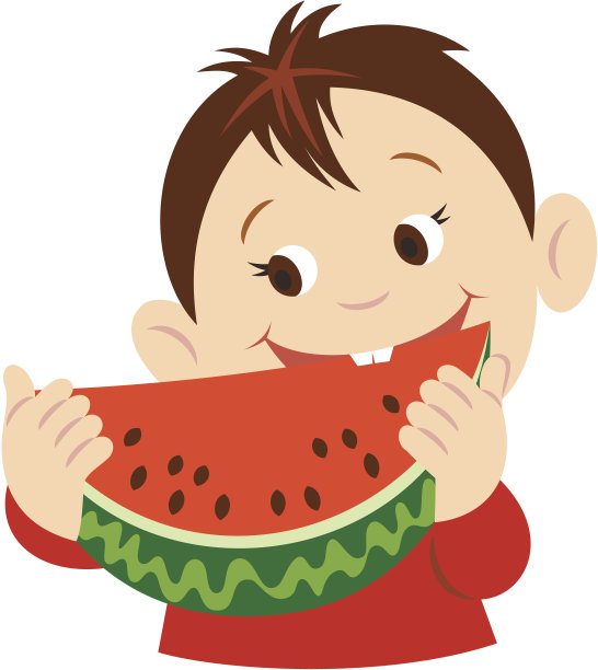 小男孩和西瓜图片下载